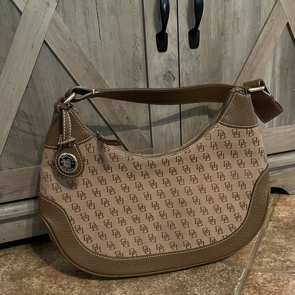 Dooney & Bourke Handbags - Dooney & Bourke Crescent Pebbled Leather Signature Logo Brown Shoulder Bag